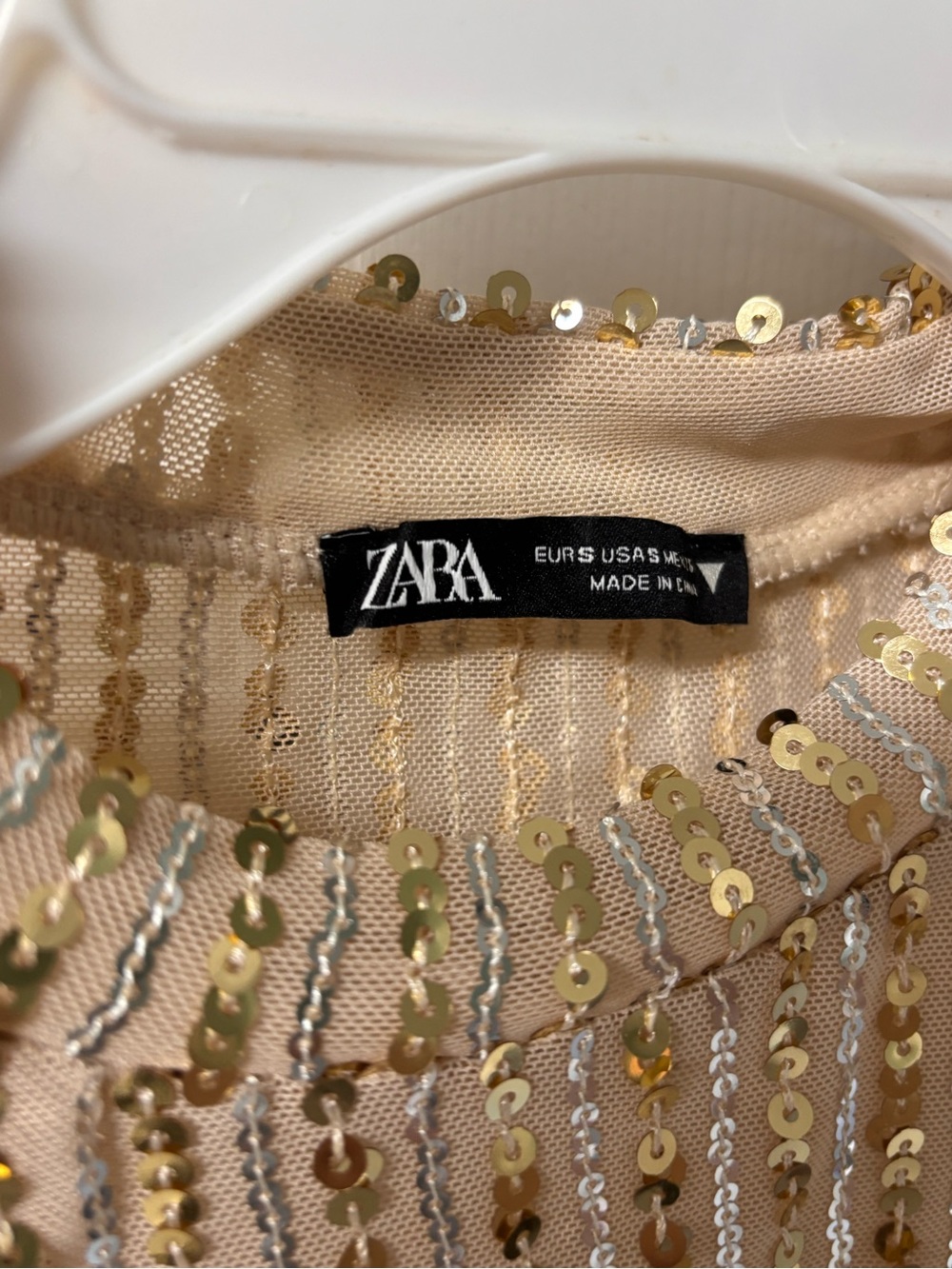 Zara Silver and Gold Sequin Short Sleeve Tee with Shoulder Pads - Picture 4 of 4